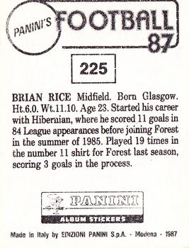1986-87 Panini Football 87 (UK) #225 Brian Rice Back