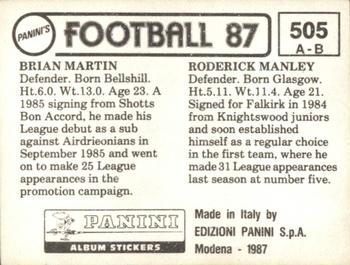 1986-87 Panini Football 87 (UK) #505 Roderick Manley / Brian Martin Back