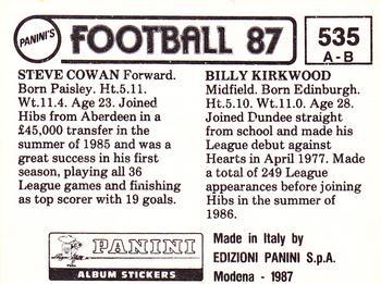 1986-87 Panini Football 87 (UK) #535 Billy Kirkwood / Steve Cowan Back