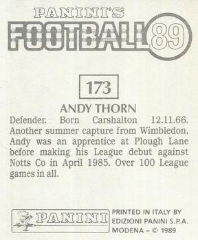 1988-89 Panini Football 89 (UK) #173 Andy Thorn Back