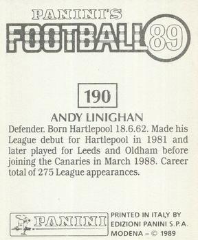 1988-89 Panini Football 89 (UK) #190 Andy Linighan Back