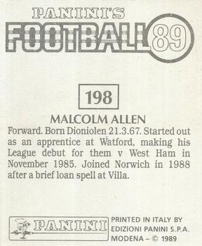 1988-89 Panini Football 89 (UK) #198 Malcolm Allen Back