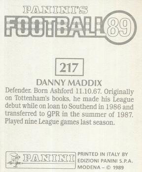 1988-89 Panini Football 89 (UK) #217 Danny Maddix Back