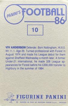 1985-86 Panini Football 86 (UK) #10 Viv Anderson Back