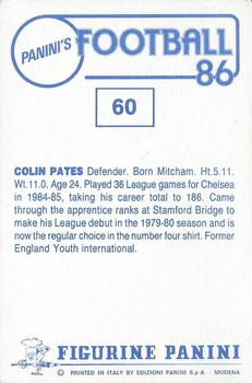 1985-86 Panini Football 86 (UK) #60 Colin Pates Back