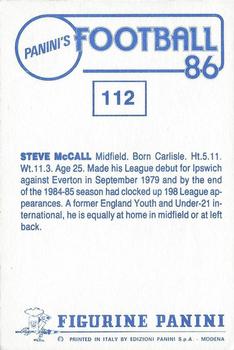 1985-86 Panini Football 86 (UK) #112 Steve McCall Back