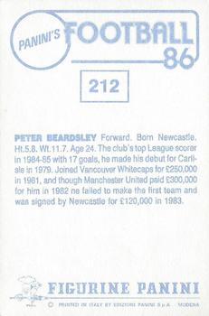 1985-86 Panini Football 86 (UK) #212 Peter Beardsley Back