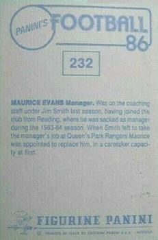 1985-86 Panini Football 86 (UK) #232 Maurice Evans Back