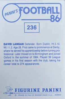 1985-86 Panini Football 86 (UK) #236 David Langan Back