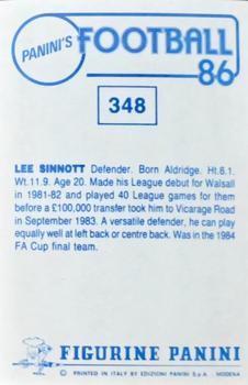 1985-86 Panini Football 86 (UK) #348 Lee Sinnott Back