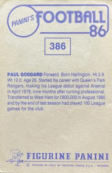 1985-86 Panini Football 86 (UK) #386 Paul Goddard Back