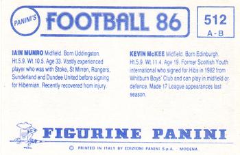 1985-86 Panini Football 86 (UK) #512 Kevin McKee / Iain Munro Back