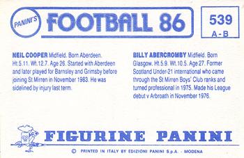 1985-86 Panini Football 86 (UK) #539 Billy Abercromby / Neil Cooper Back