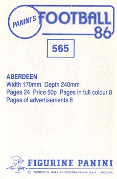 1985-86 Panini Football 86 (UK) #565 Aberdeen Programme Back
