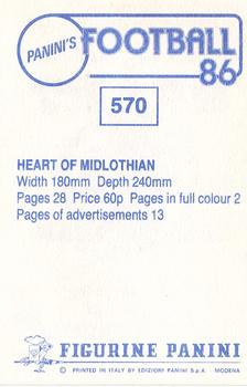 1985-86 Panini Football 86 (UK) #570 Heart of Midlothian Programme Back