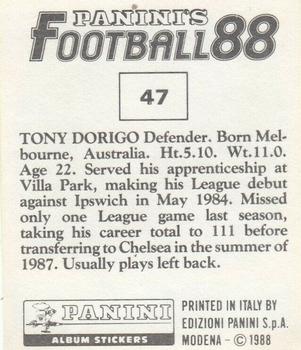 1987-88 Panini Football 88 (UK) #47 Tony Dorigo Back