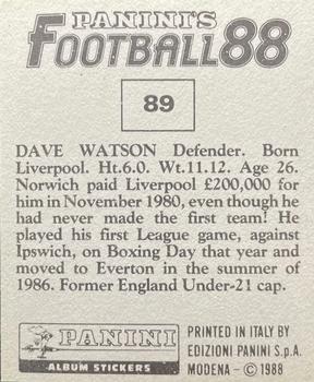 1987-88 Panini Football 88 (UK) #89 Dave Watson Back