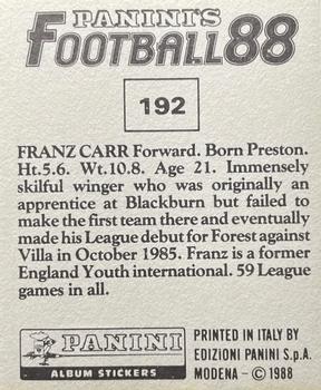 1987-88 Panini Football 88 (UK) #192 Franz Carr Back