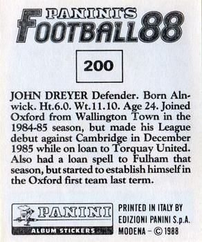 1987-88 Panini Football 88 (UK) #200 John Dreyer Back