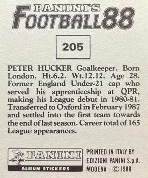 1987-88 Panini Football 88 (UK) #205 Peter Hucker Back