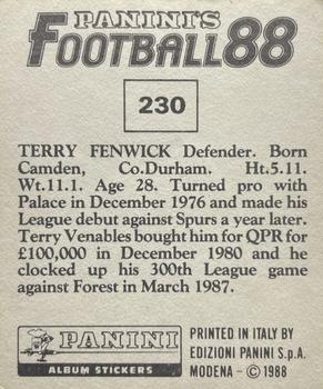 1987-88 Panini Football 88 (UK) #230 Terry Fenwick Back