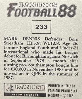 1987-88 Panini Football 88 (UK) #233 Mark Dennis Back