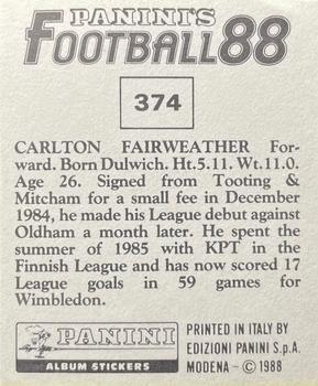 1987-88 Panini Football 88 (UK) #374 Carlton Fairweather Back
