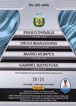 2018 Panini Prizm FIFA World Cup - Quad Signatures #QS-ARG Diego Maradona / Gabriel Batistuta / Mario Kempes / Paulo Dybala Back