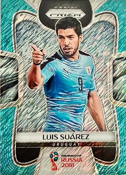 2018 Panini Prizm FIFA World Cup - Blue Shimmer Prizm (First Off The Line) #214 Luis Suarez Front