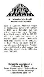 1978 Golden Wonder All-Stars #8 Malcolm MacDonald Back