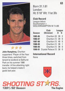 1991-92 Merlin Shooting Stars UK #63 John Humphrey Back