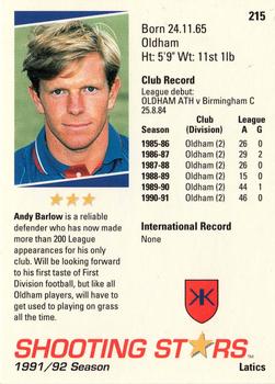 1991-92 Merlin Shooting Stars UK #215 Andy Barlow Back