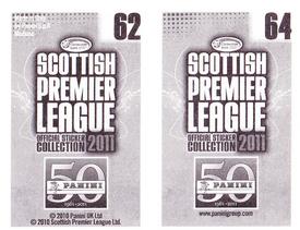 2011 Panini Scottish Premier League Stickers #62 / 64 Efrain Juarez / Scott Brown Back