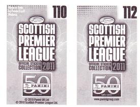 2011 Panini Scottish Premier League Stickers #110 / 112 Scott Severin / Darren Dods Back