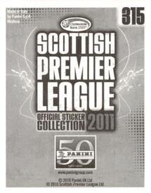 2011 Panini Scottish Premier League Stickers #315 Frazer Wright Back