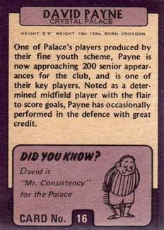 1971-72 A&BC Gum English Footballers (Purple Backs) #16 David Payne Back