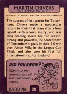 1971-72 A&BC Gum English Footballers (Purple Backs) #20 Martin Chivers Back
