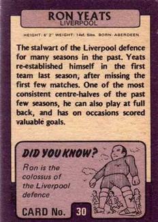 1971-72 A&BC Gum English Footballers (Purple Backs) #30 Ron Yeats Back