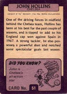 1971-72 A&BC Gum English Footballers (Purple Backs) #51 John Hollins Back