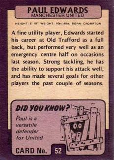 1971-72 A&BC Gum English Footballers (Purple Backs) #52 Paul Edwards Back