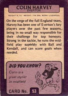 1971-72 A&BC Gum English Footballers (Purple Backs) #53 Colin Harvey Back