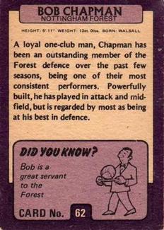 1971-72 A&BC Gum English Footballers (Purple Backs) #62 Bob Chapman Back
