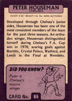 1971-72 A&BC Gum English Footballers (Purple Backs) #65 Peter Houseman Back