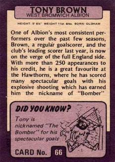 1971-72 A&BC Gum English Footballers (Purple Backs) #66 Tony Brown Back