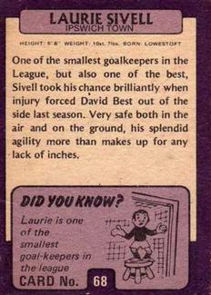 1971-72 A&BC Gum English Footballers (Purple Backs) #68 Laurie Sivell Back