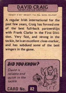 1971-72 A&BC Gum English Footballers (Purple Backs) #82 David Craig Back