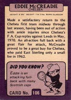 1971-72 A&BC Gum English Footballers (Purple Backs) #106 Eddie McCreadie Back
