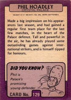 1971-72 A&BC Gum English Footballers (Purple Backs) #129 Phil HoadIey Back