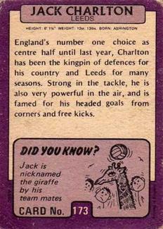 1971-72 A&BC Gum English Footballers (Purple Backs) #173 Jack Charlton Back