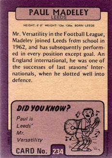 1971-72 A&BC Gum English Footballers (Purple Backs) #234 Paul Madeley Back